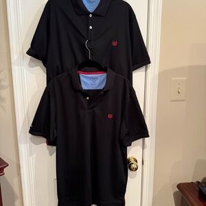 2 Lot Chaps Polo Shirt Mens Solid Black Red Crest Short Sleeve Collar Pullover-L